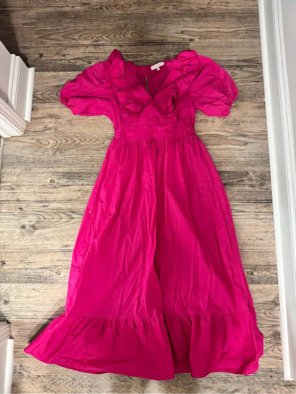 100% Cotton Karlie Magenta Ruffle V-Neck Maxi Dress - Picture 4 of 6
